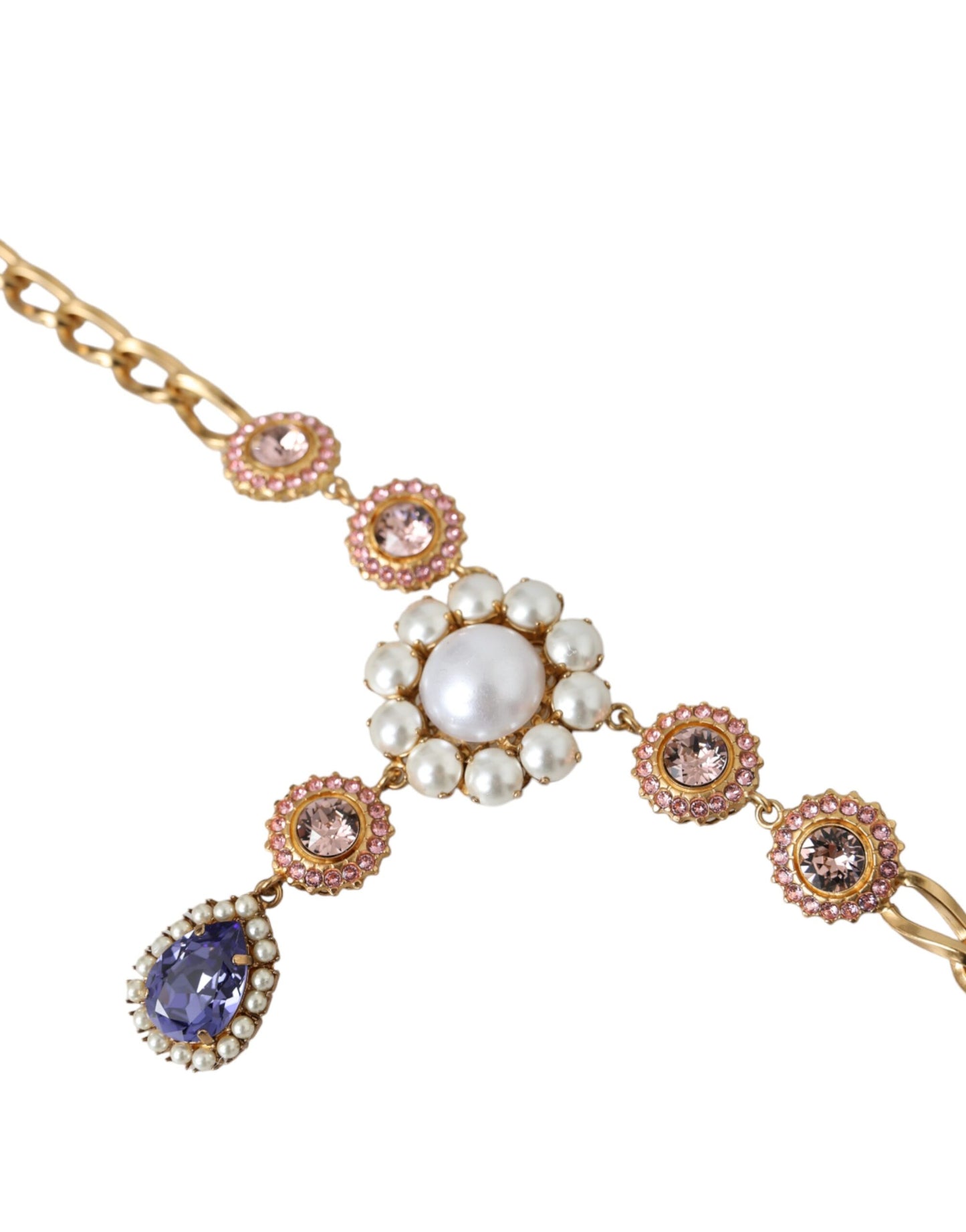 Dolce & Gabbana gouden messing kristal paarse roze parel hangers ketting