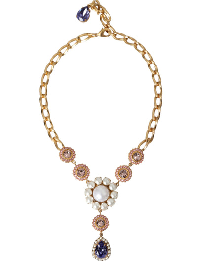 Dolce & Gabbana gouden messing kristal paarse roze parel hangers ketting