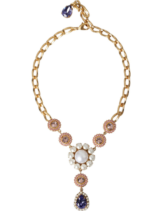 Dolce & Gabbana gouden messing kristal paarse roze parel hangers ketting