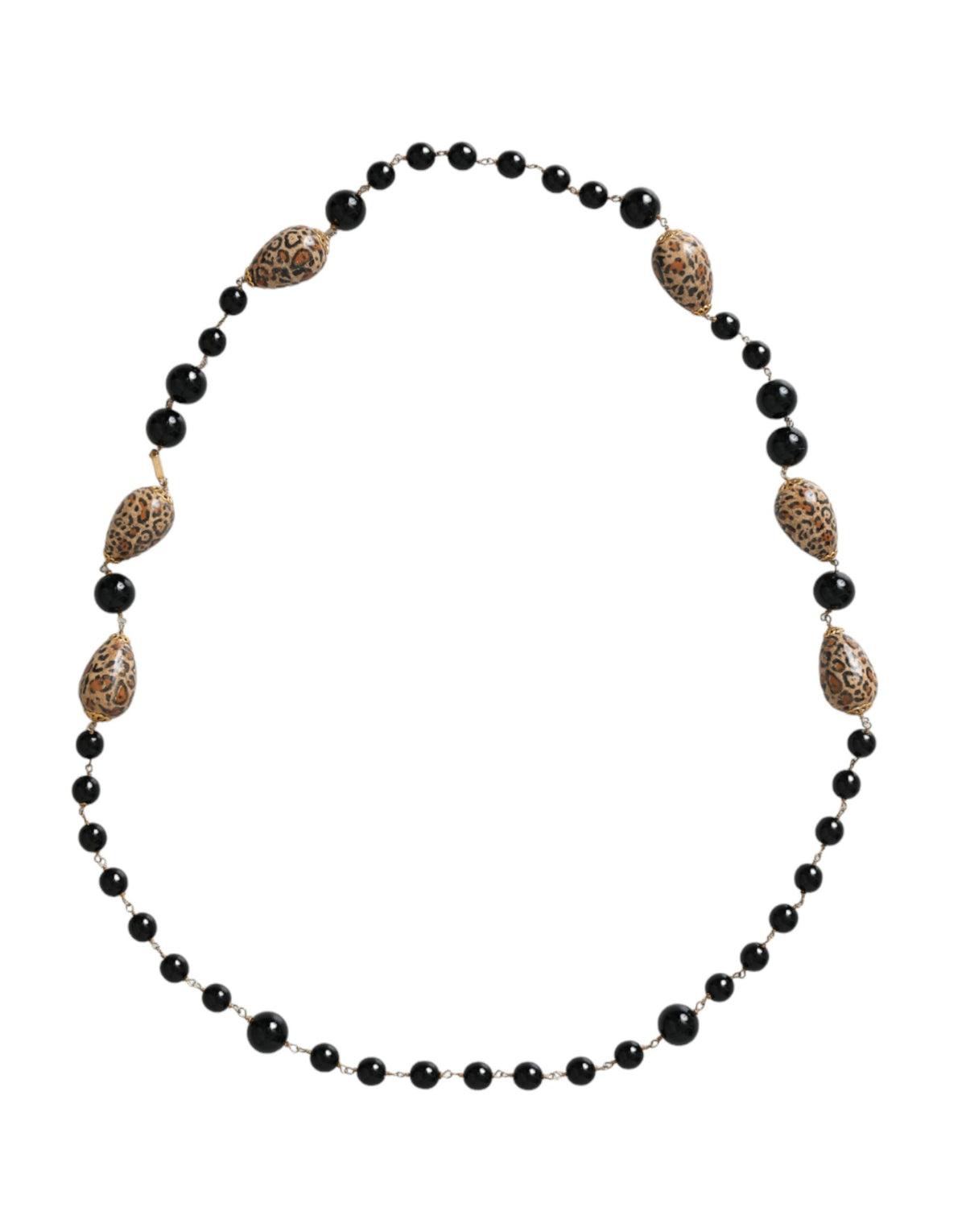 Collier Long en Chaîne à Perles Imprimées Noires en Laiton Doré Dolce & Gabbana