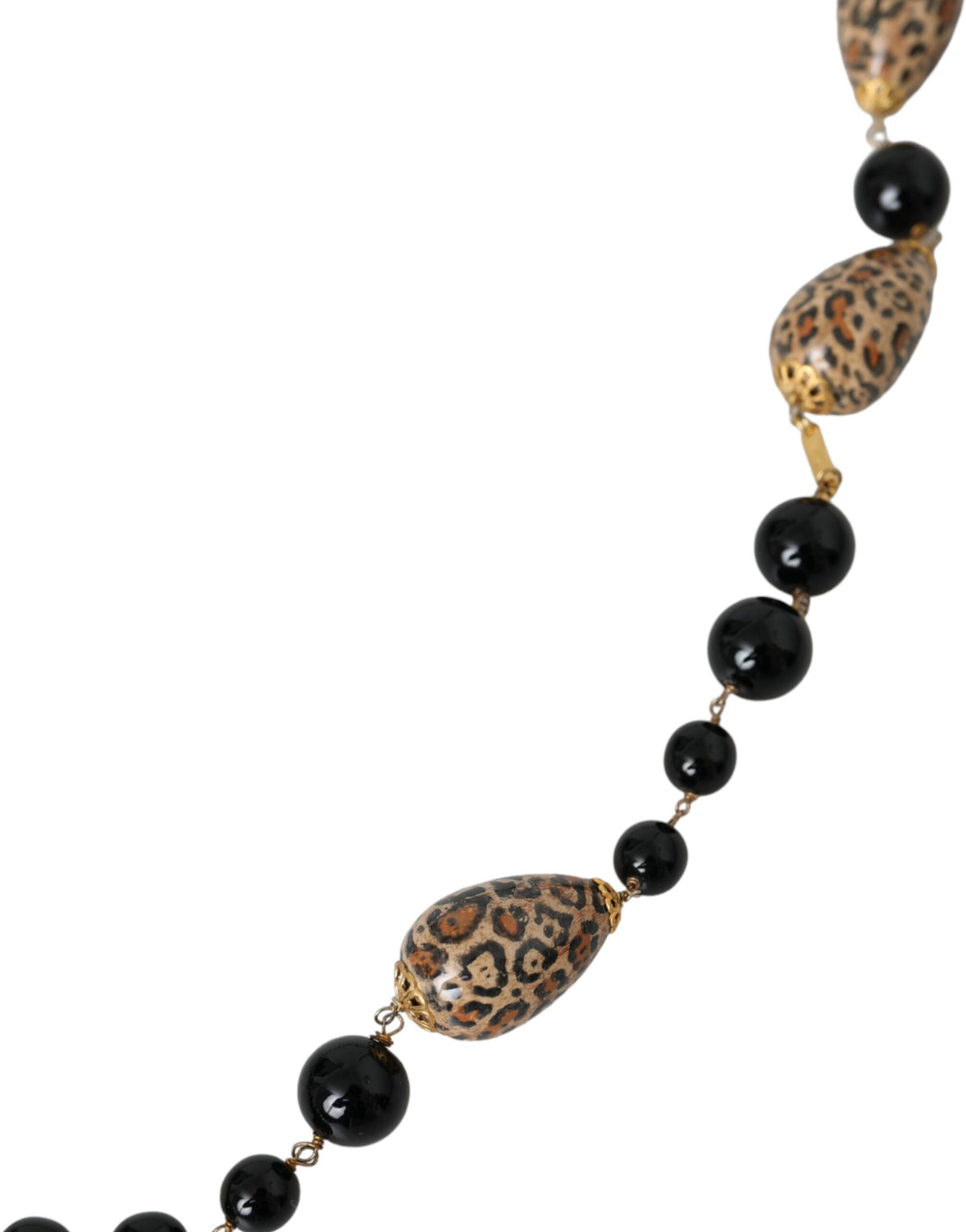 Collier Long en Chaîne à Perles Imprimées Noires en Laiton Doré Dolce & Gabbana