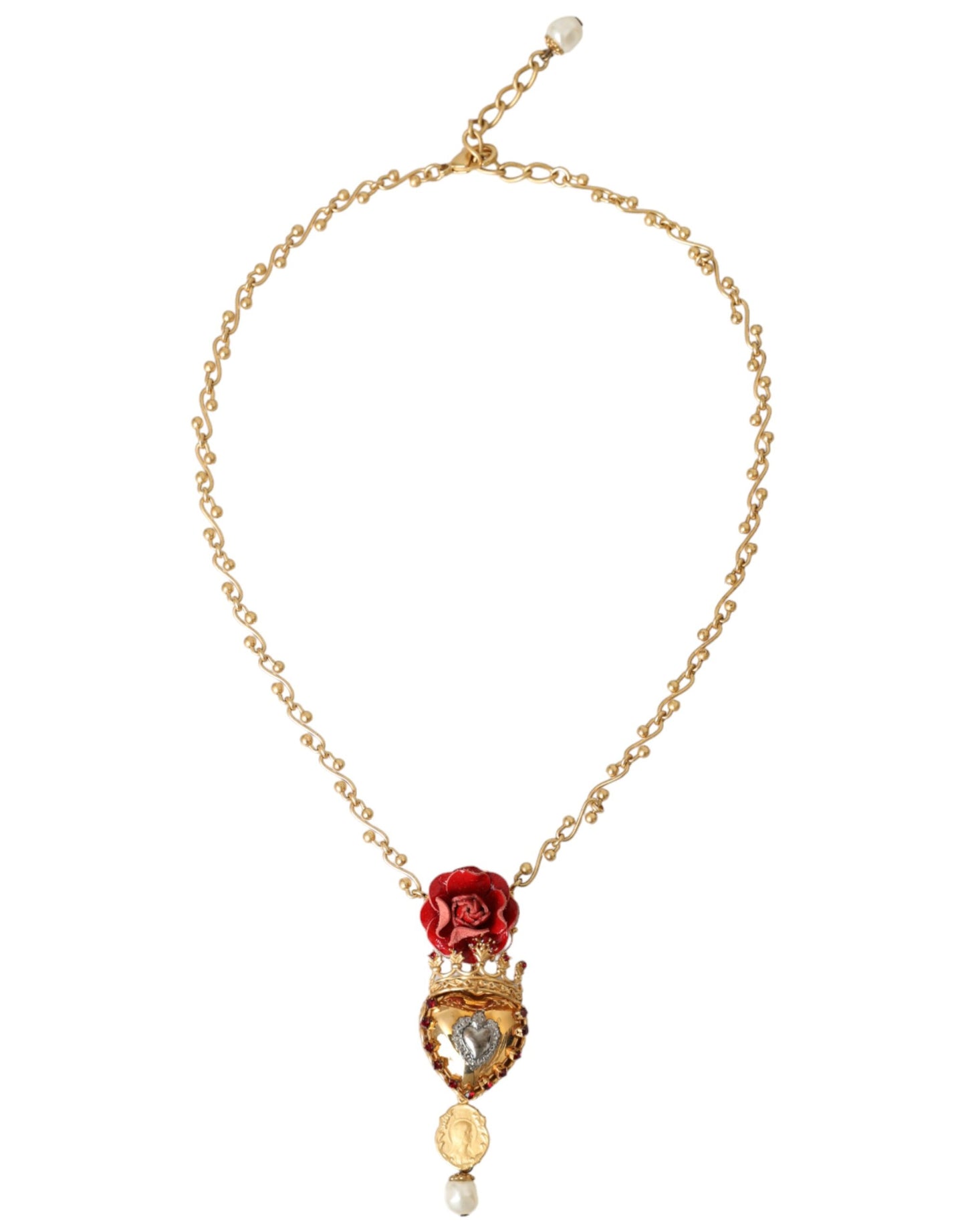 Dolce & Gabbana Gouden Messing Ketting Heilige Hart Roos Kristallen Bedel Ketting