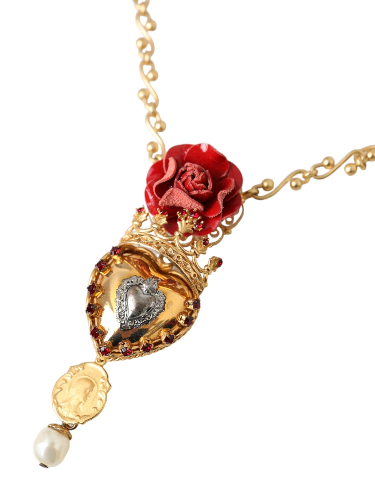 Dolce & Gabbana Gouden Messing Ketting Heilige Hart Roos Kristallen Bedel Ketting