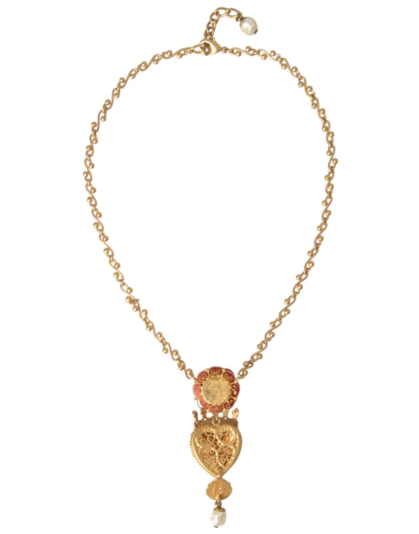 Dolce & Gabbana Gouden Messing Ketting Heilige Hart Roos Kristallen Bedel Ketting