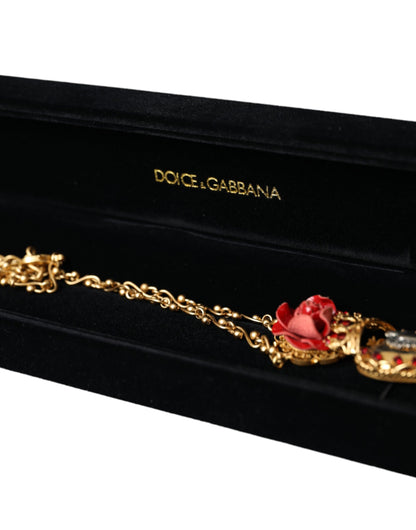 Dolce & Gabbana Gouden Messing Ketting Heilige Hart Roos Kristallen Bedel Ketting