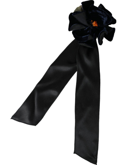 Dolce & Gabbana Zwarte Zijden Gouden Messing Bloemen Haarspeld Broche