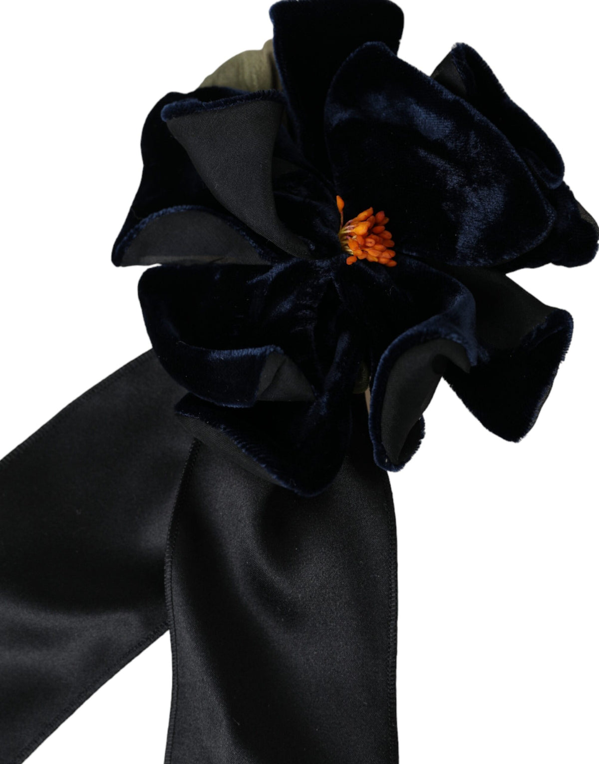 Broche à cheveux florale en soie noire et laiton doré Dolce & Gabbana