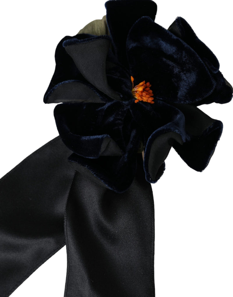 Broche à cheveux florale en soie noire et laiton doré Dolce & Gabbana