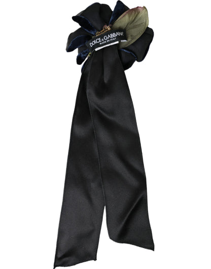 Dolce & Gabbana Zwarte Zijden Gouden Messing Bloemen Haarspeld Broche