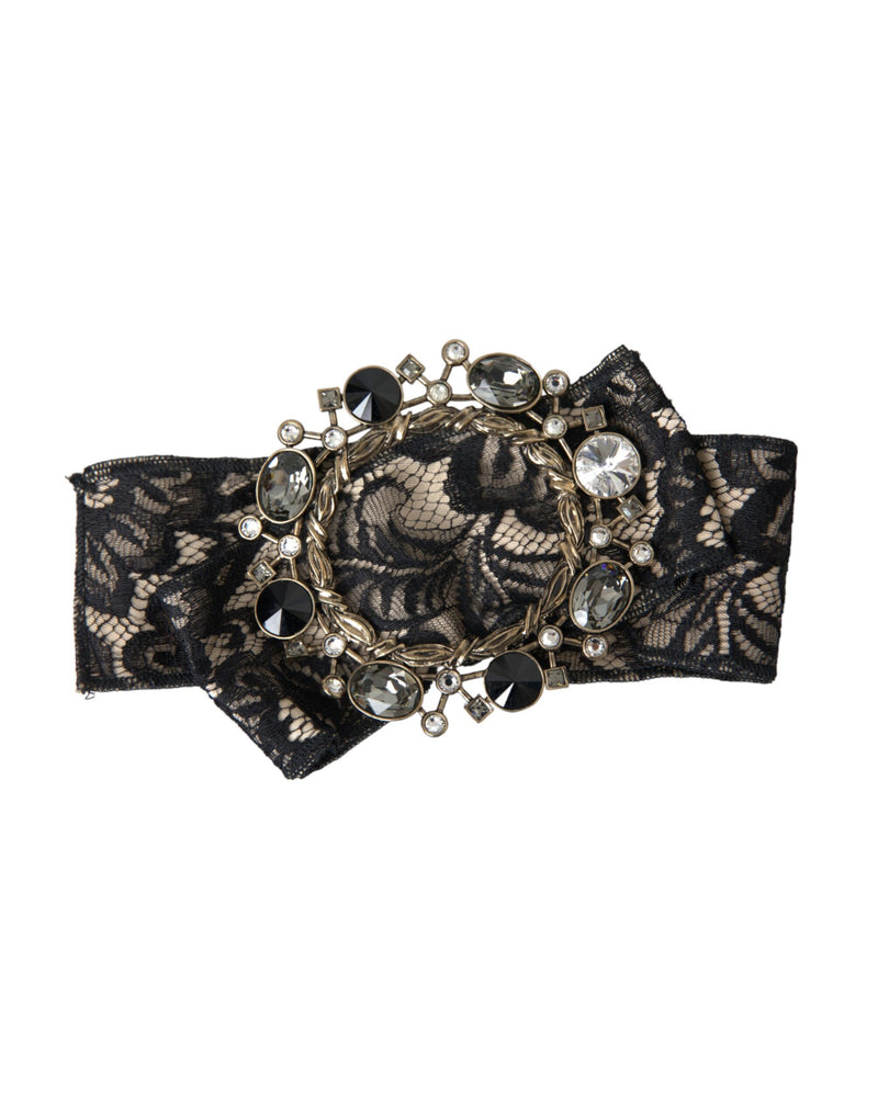 Dolce & Gabbana Broche en Dentelle Noire et Cristaux