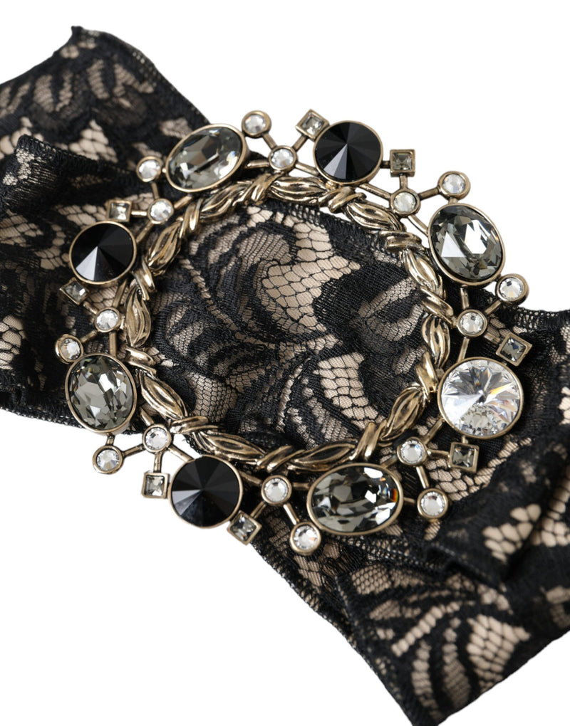 Dolce & Gabbana Broche en Dentelle Noire et Cristaux