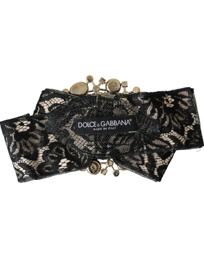 Dolce & Gabbana Zwarte Kant Kristal Handgemaakte Broche Haarspeld