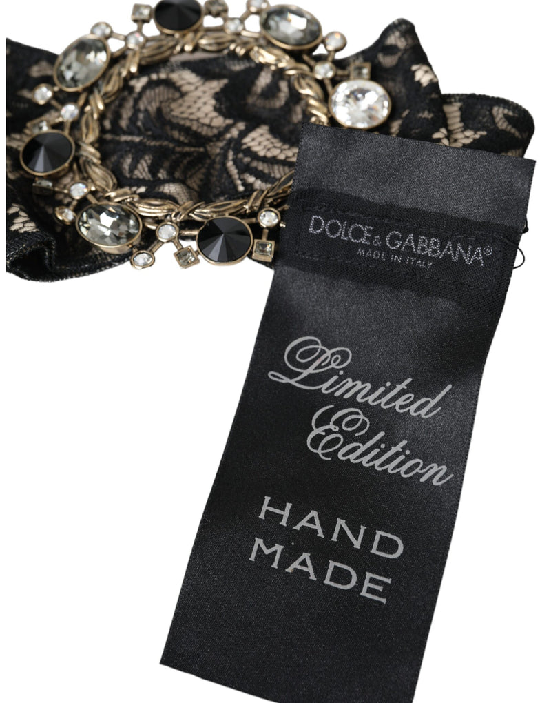 Dolce & Gabbana Broche en Dentelle Noire et Cristaux