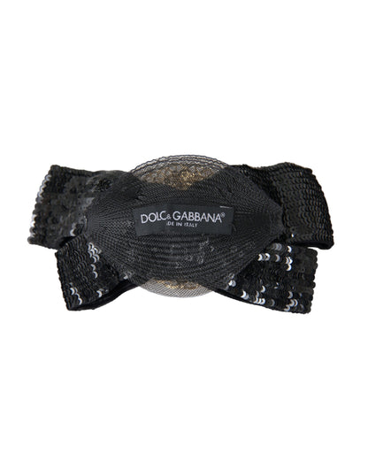 Dolce & Gabbana Zwarte Pailletten Parel Handgemaakte Broche Haarspeld