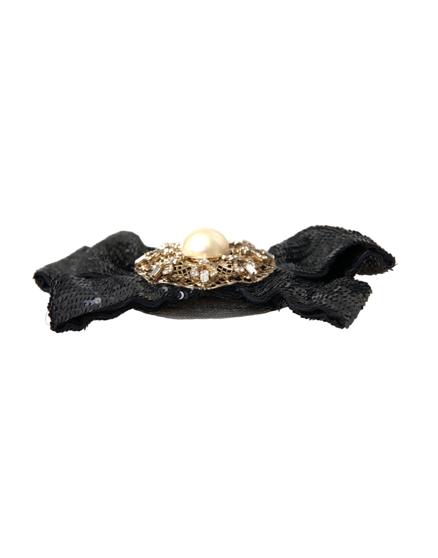 Dolce & Gabbana Zwarte Pailletten Parel Handgemaakte Broche Haarspeld