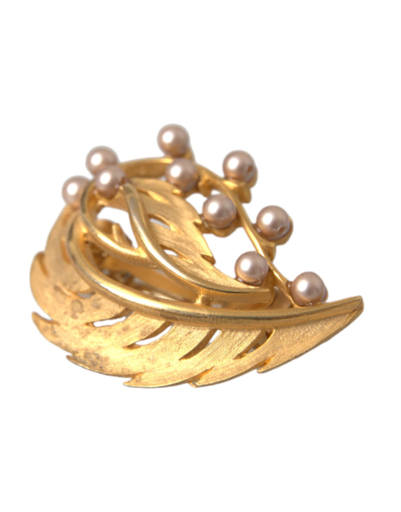 Dolce & Gabbana Gold Brass Leaf Embellished Hair Pin Brooch