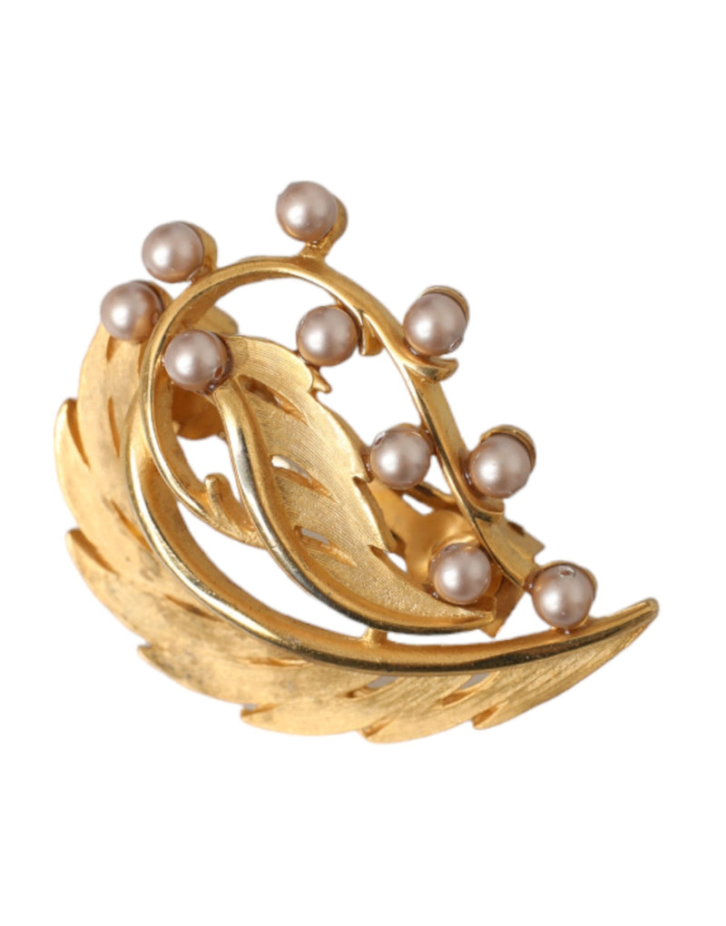 Dolce & Gabbana Gold Brass Leaf Embellished Hair Pin Brooch