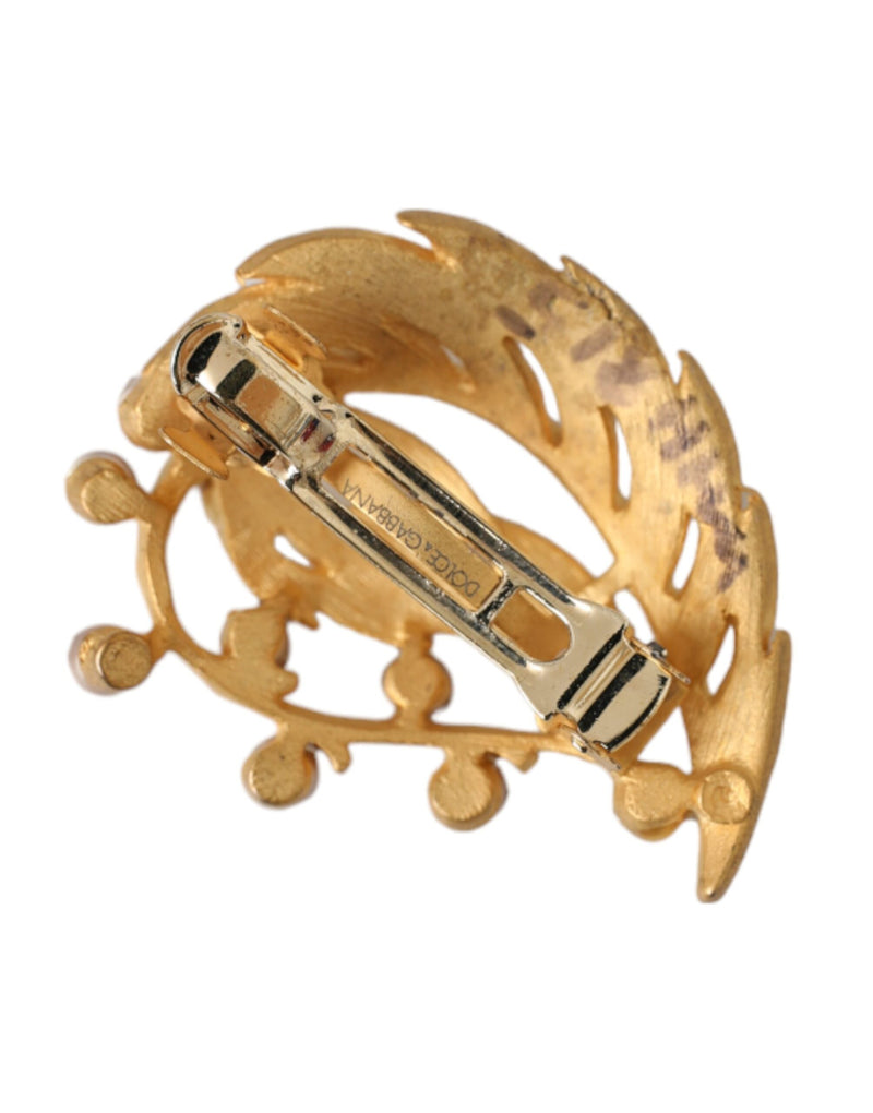 Dolce & Gabbana Gold Brass Leaf Embellished Hair Pin Brooch