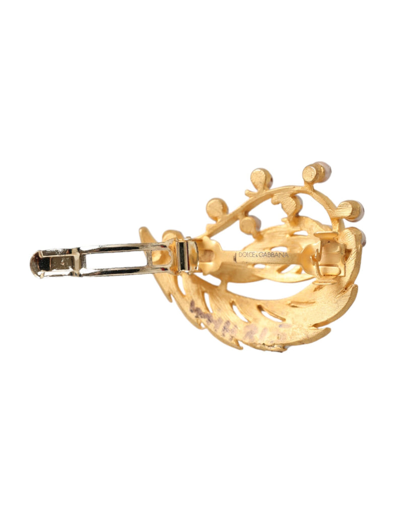 Dolce & Gabbana Gold Brass Leaf Embellished Hair Pin Brooch