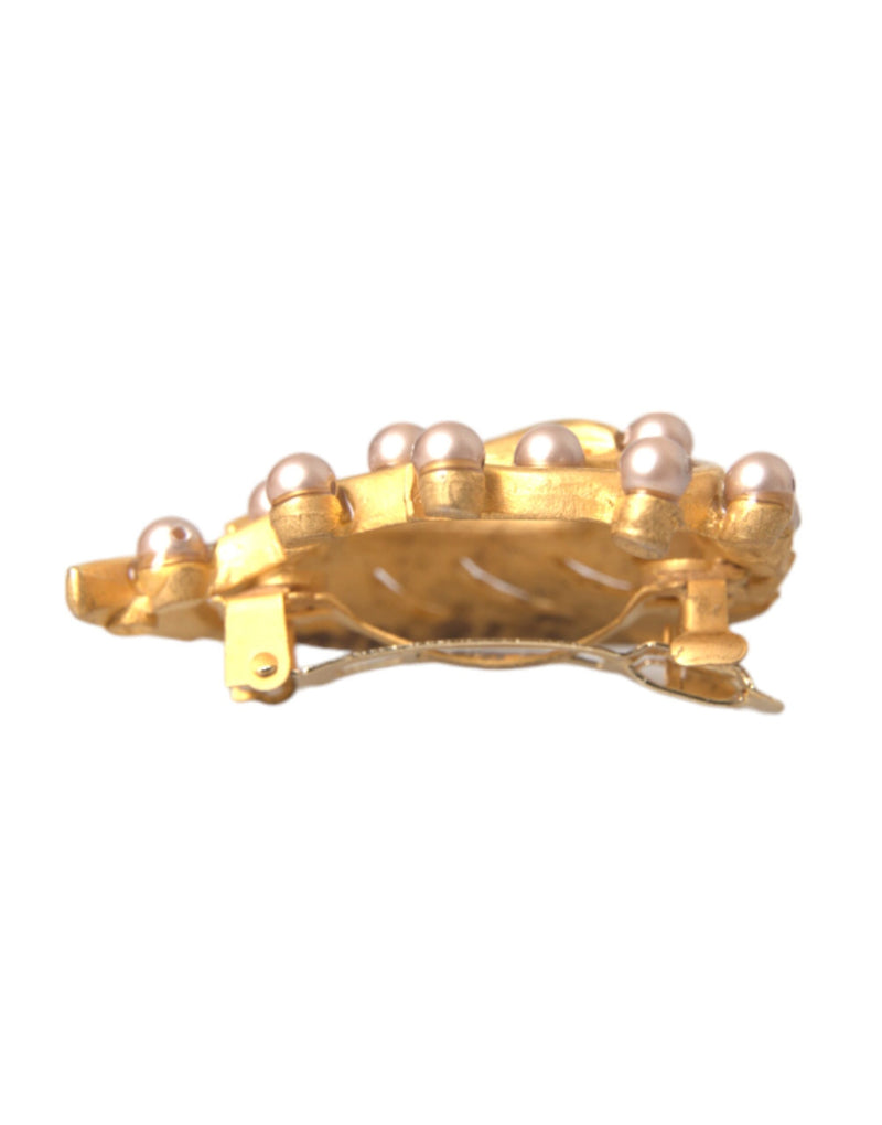 Dolce & Gabbana Gold Brass Leaf Embellished Hair Pin Brooch