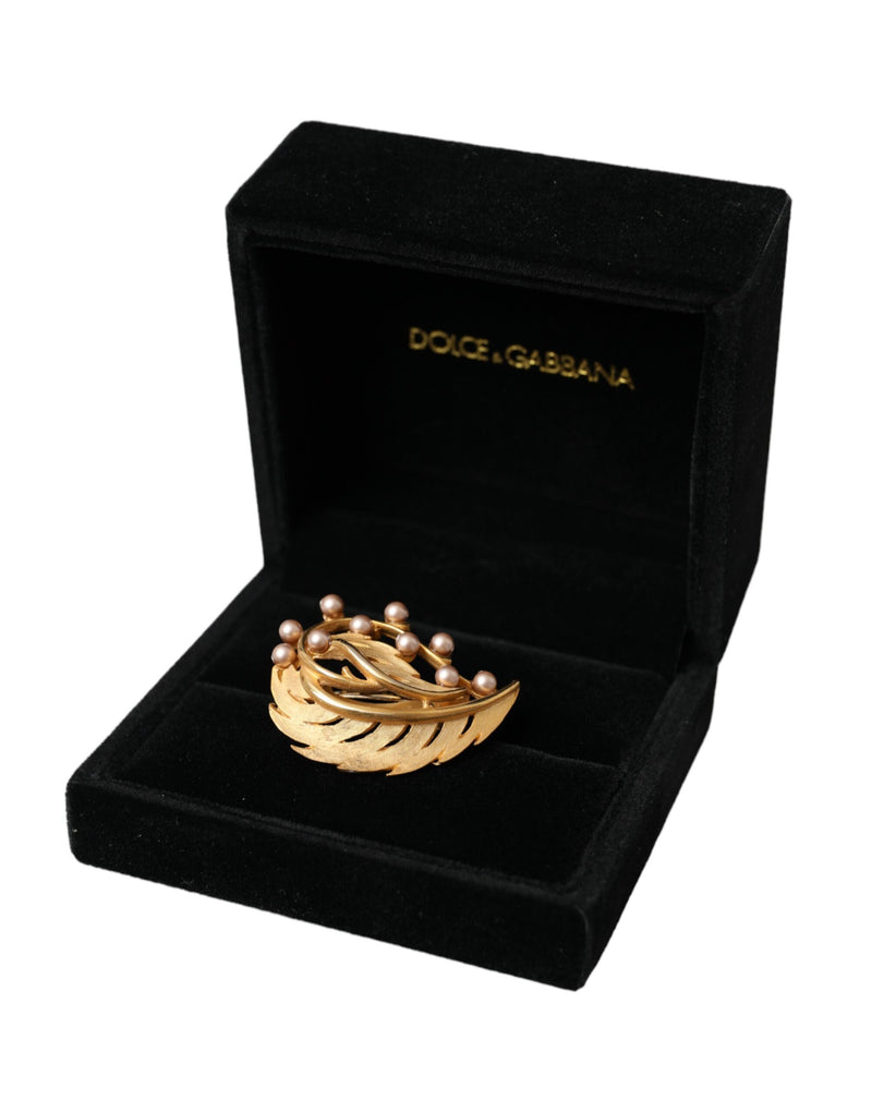 Dolce & Gabbana Gold Brass Leaf Embellished Hair Pin Brooch