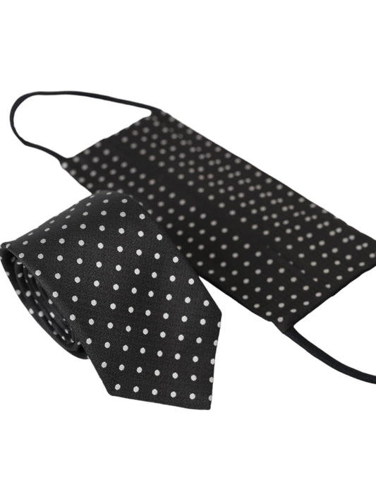 Dolce & Gabbana Zwart Wit Polka Dots 100% Zijden Stropdas Gezichtsmasker