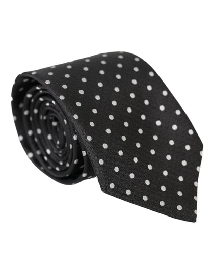 Dolce & Gabbana Zwart Wit Polka Dots 100% Zijden Stropdas Gezichtsmasker