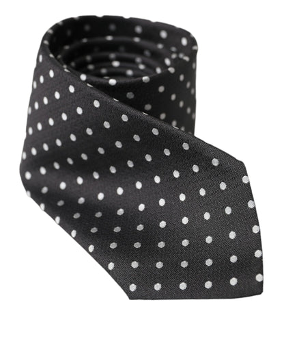 Dolce & Gabbana Zwart Wit Polka Dots 100% Zijden Stropdas Gezichtsmasker