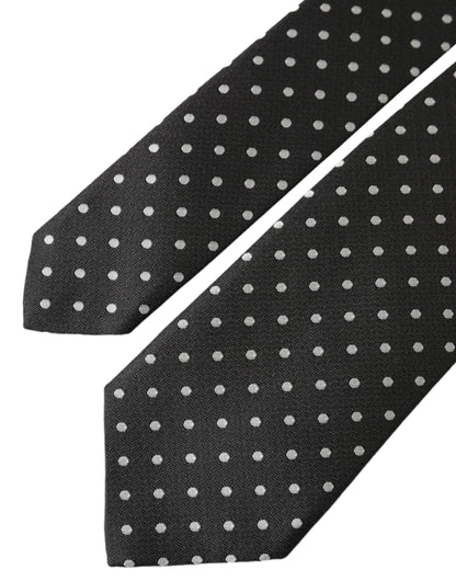 Dolce & Gabbana Zwart Wit Polka Dots 100% Zijden Stropdas Gezichtsmasker