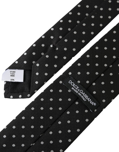 Dolce & Gabbana Zwart Wit Polka Dots 100% Zijden Stropdas Gezichtsmasker