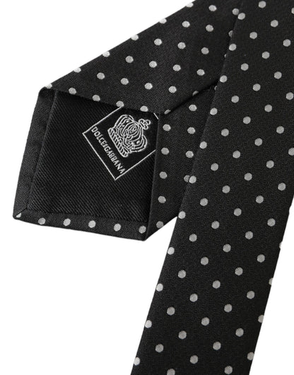 Dolce & Gabbana Zwart Wit Polka Dots 100% Zijden Stropdas Gezichtsmasker