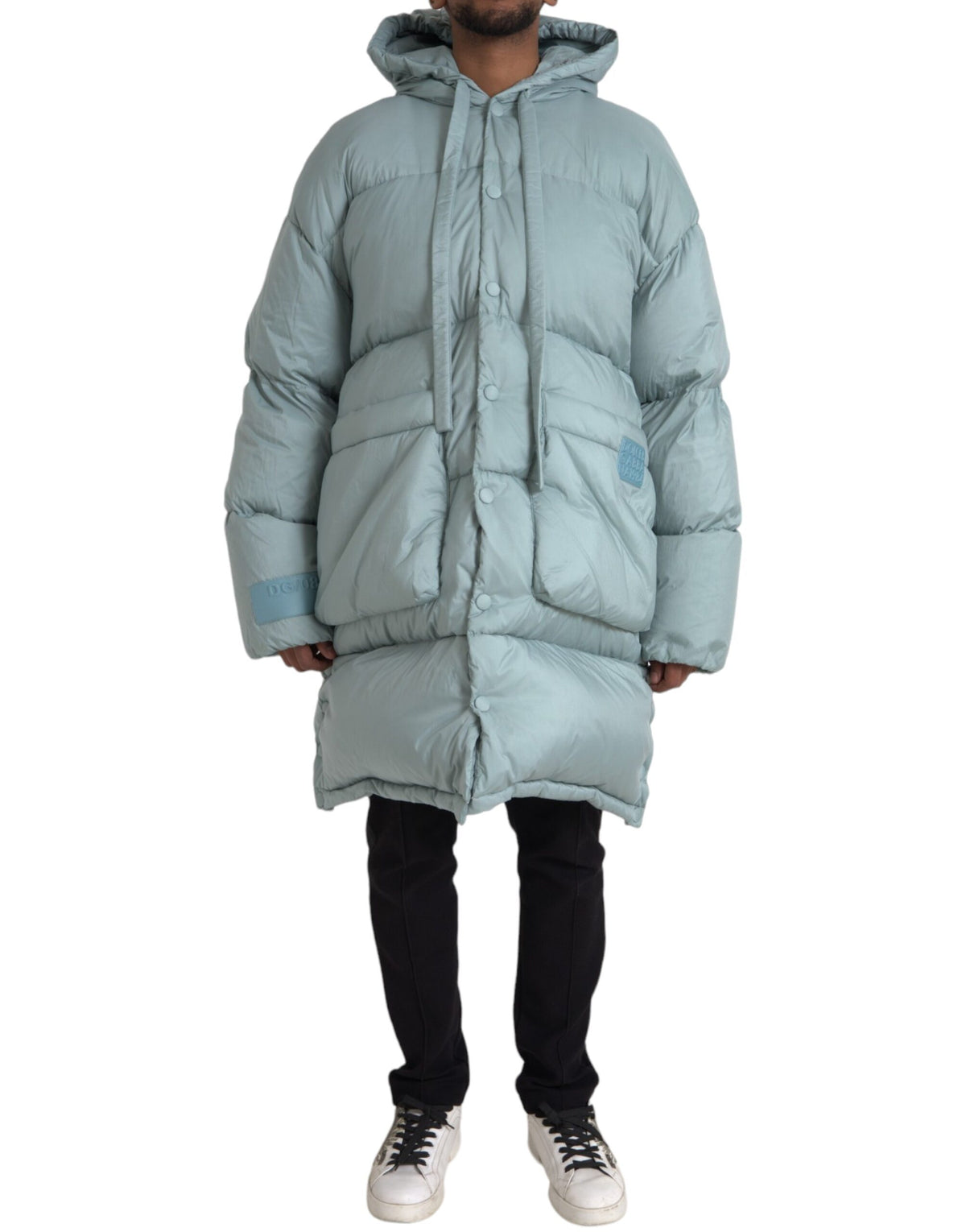 Veste d'hiver matelassée à capuche bleu clair pour homme Dolce & Gabbana