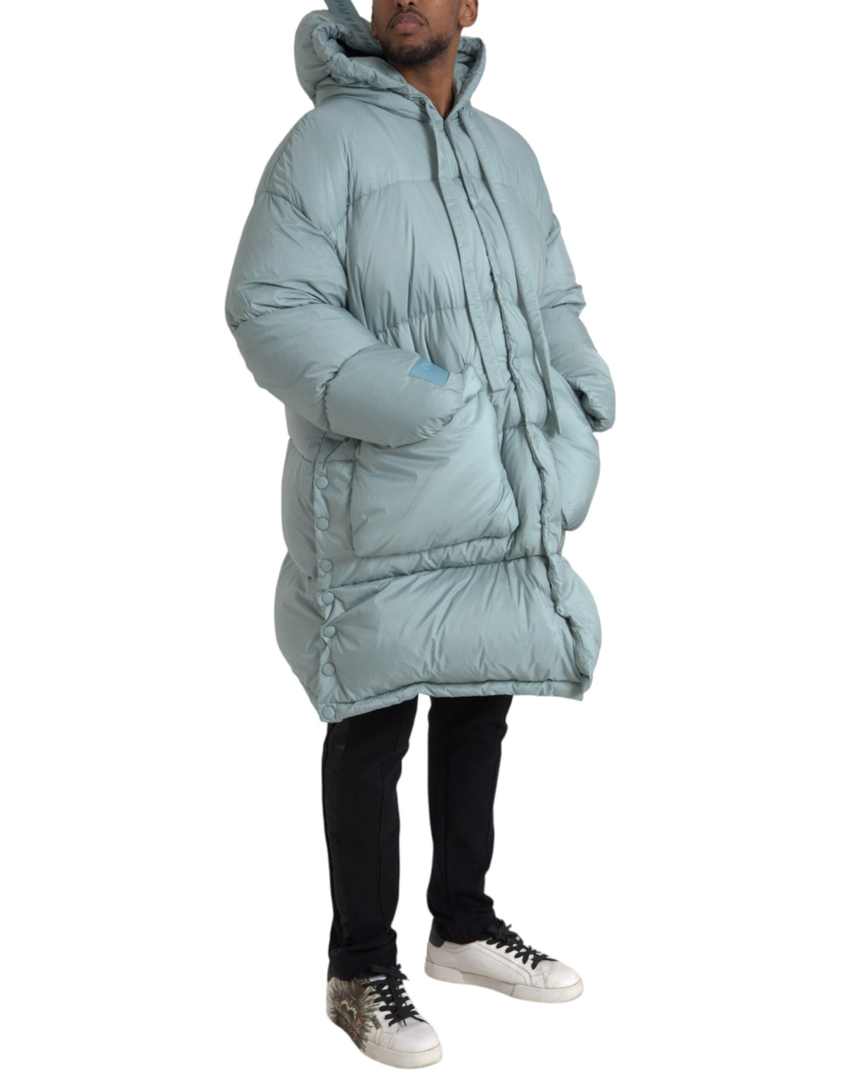 Veste d'hiver matelassée à capuche bleu clair pour homme Dolce & Gabbana