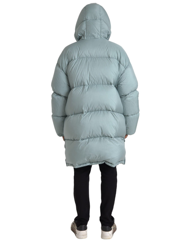 Dolce & Gabbana Lichtblauwe Gekettelde Pufferjas met Capuchon voor Heren