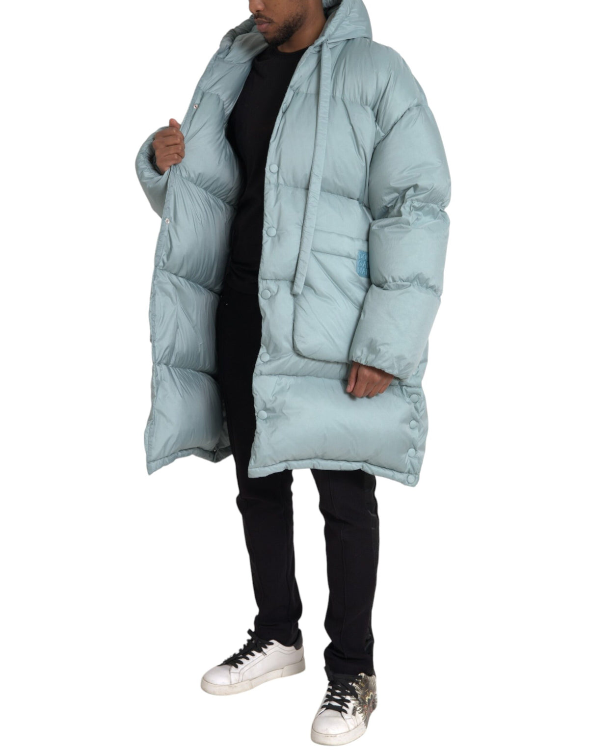 Veste d'hiver matelassée à capuche bleu clair pour homme Dolce & Gabbana