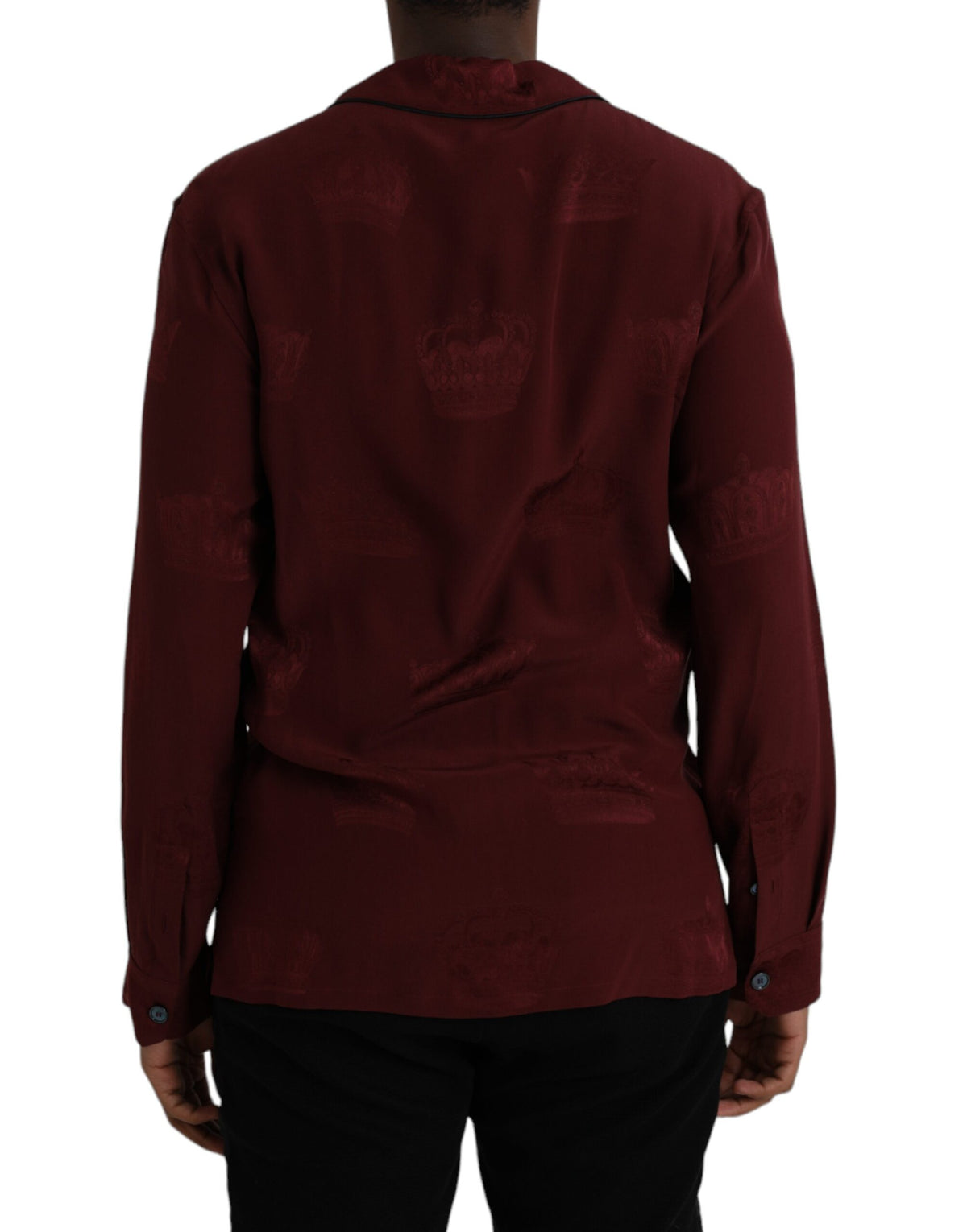 Chemise en soie à manches longues à jacquard marron avec couronne de Dolce &amp; Gabbana