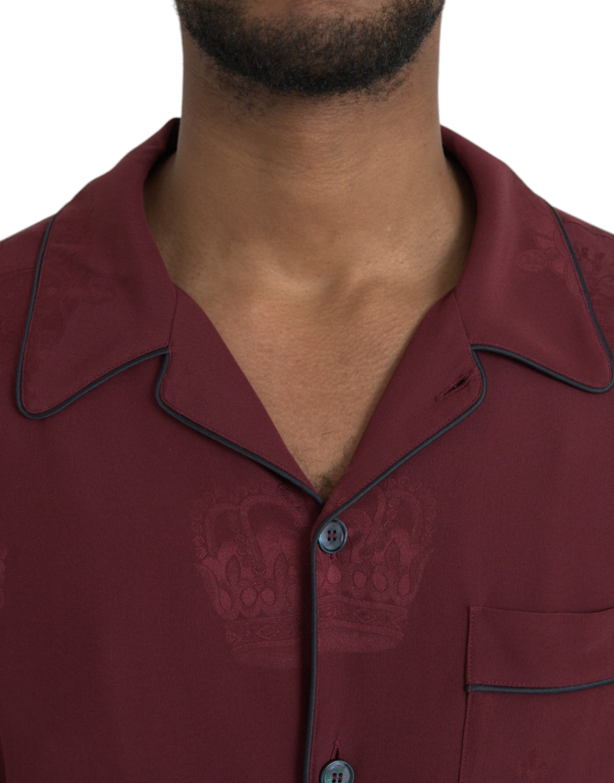 Chemise en soie à manches longues à jacquard marron avec couronne de Dolce &amp; Gabbana