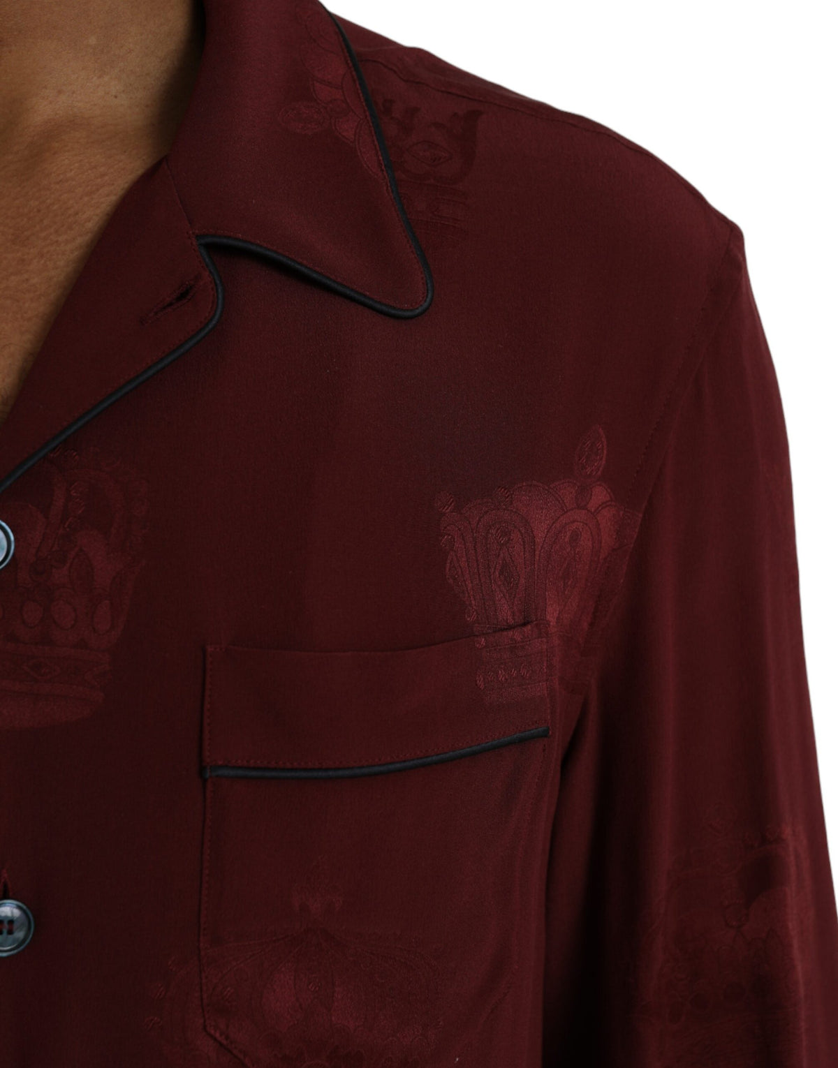 Chemise en soie à manches longues à jacquard marron avec couronne de Dolce &amp; Gabbana