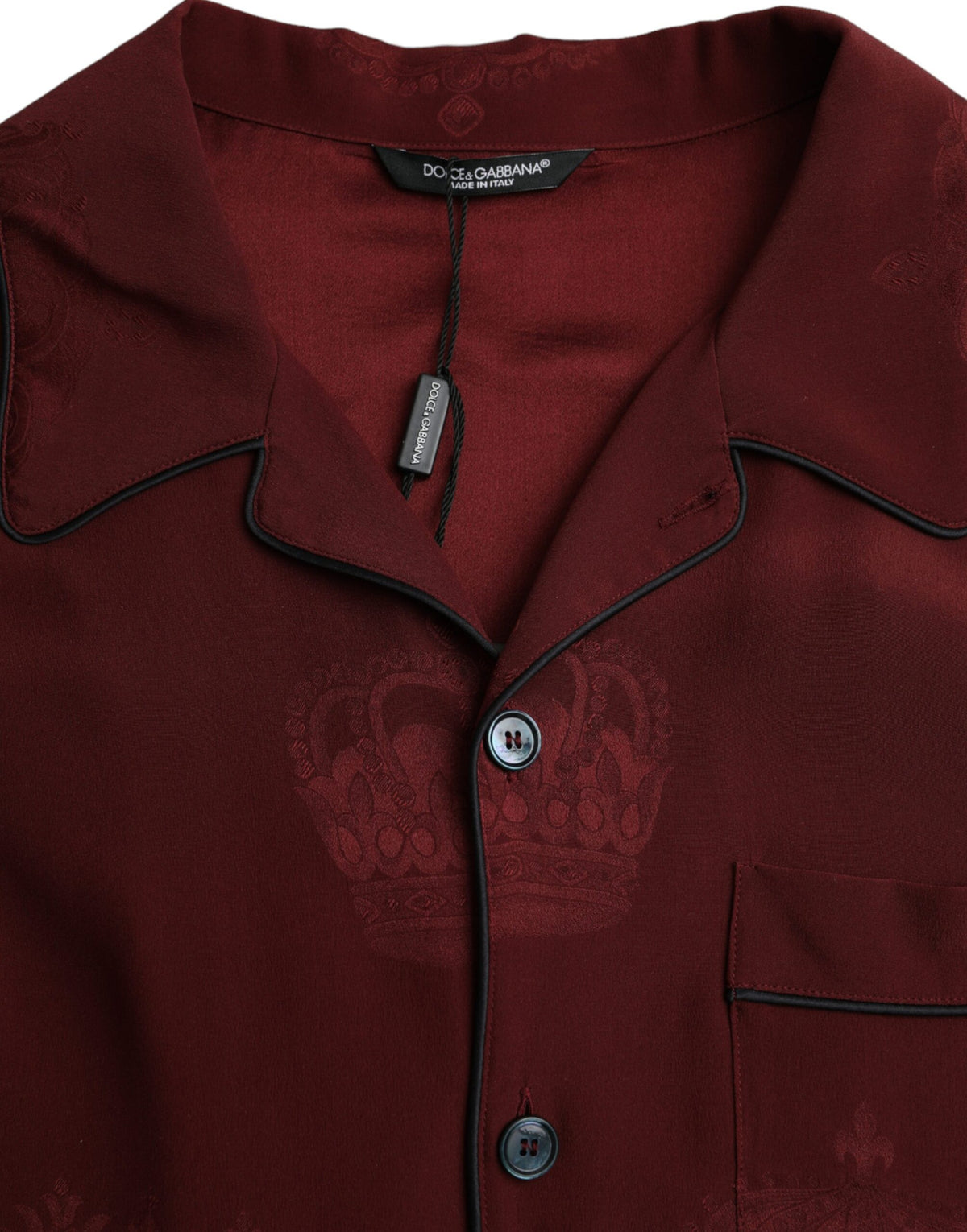 Chemise en soie à manches longues à jacquard marron avec couronne de Dolce &amp; Gabbana