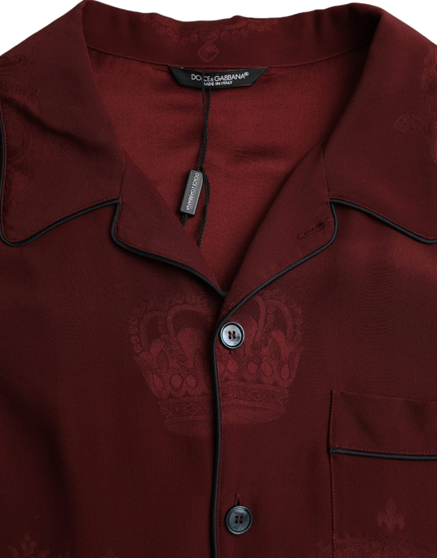 Dolce &amp; Gabbana blozendraagbaar overhemd van satijnen zijde met maroekroonpatroon en lange mouwen