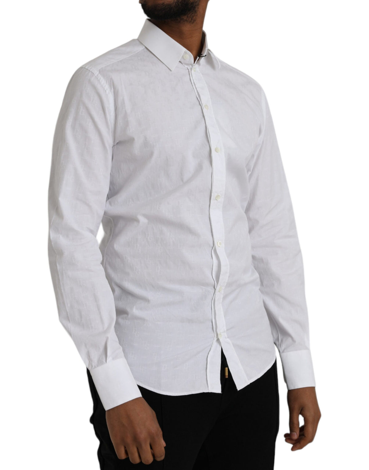 Robe longue en coton blanc à manches longues Dolce &amp; Gabbana, chemise dorée.