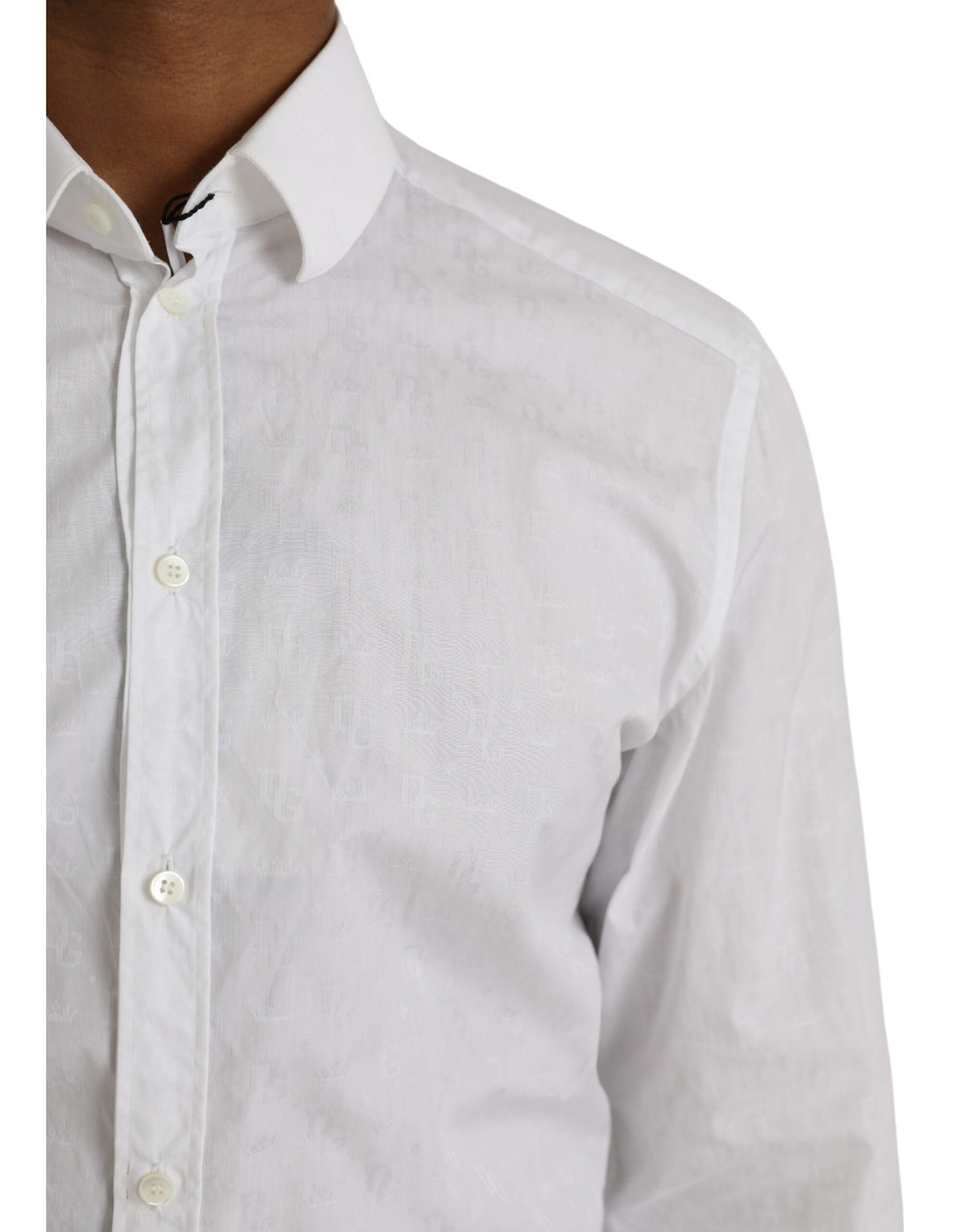 Robe longue en coton blanc à manches longues Dolce &amp; Gabbana, chemise dorée.