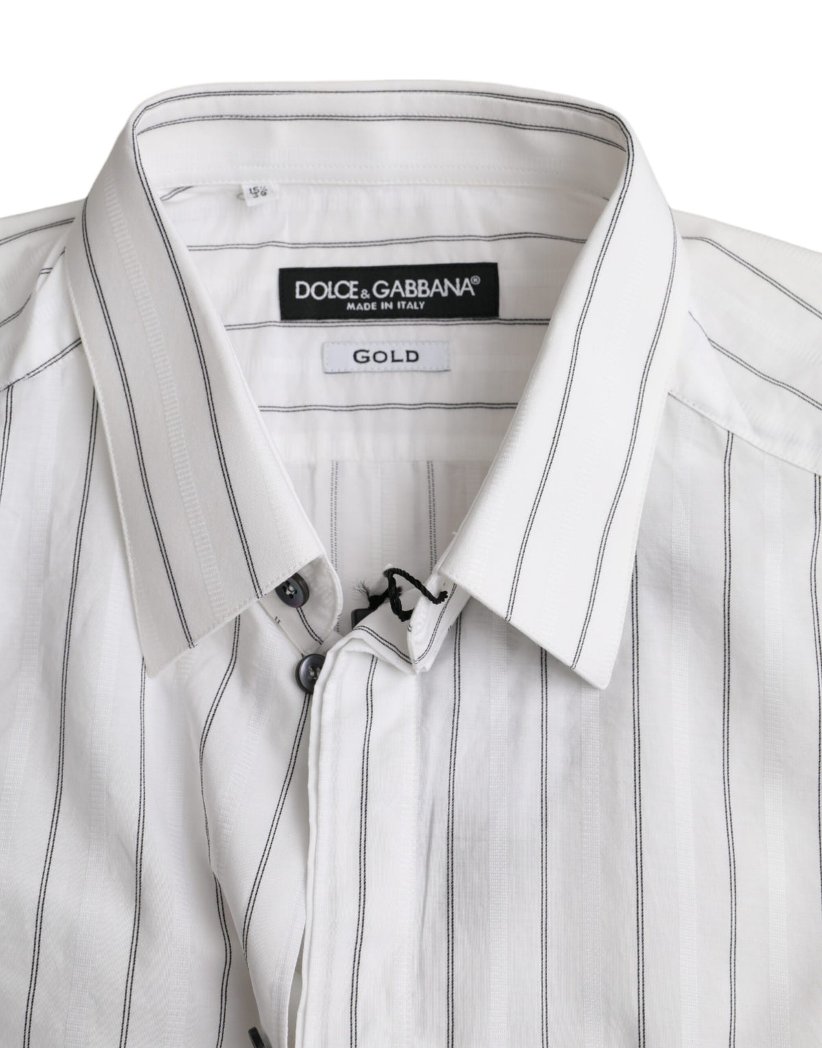 Robe habillée rayée noir et blanc Dolce &amp; Gabbana, chemise dorée.