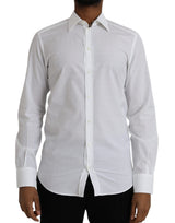 Chemise homme Dolce &amp; Gabbana en coton blanc avec logo, couleur or.