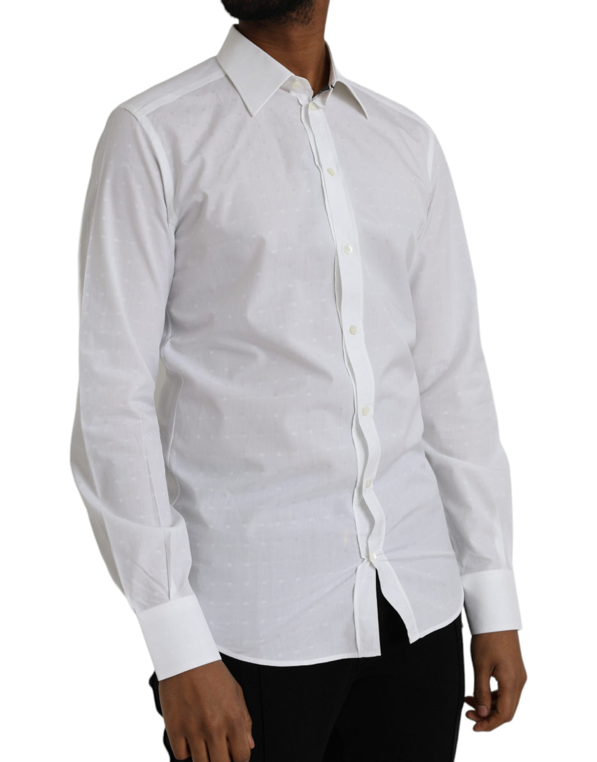 Chemise homme Dolce &amp; Gabbana en coton blanc avec logo, couleur or.