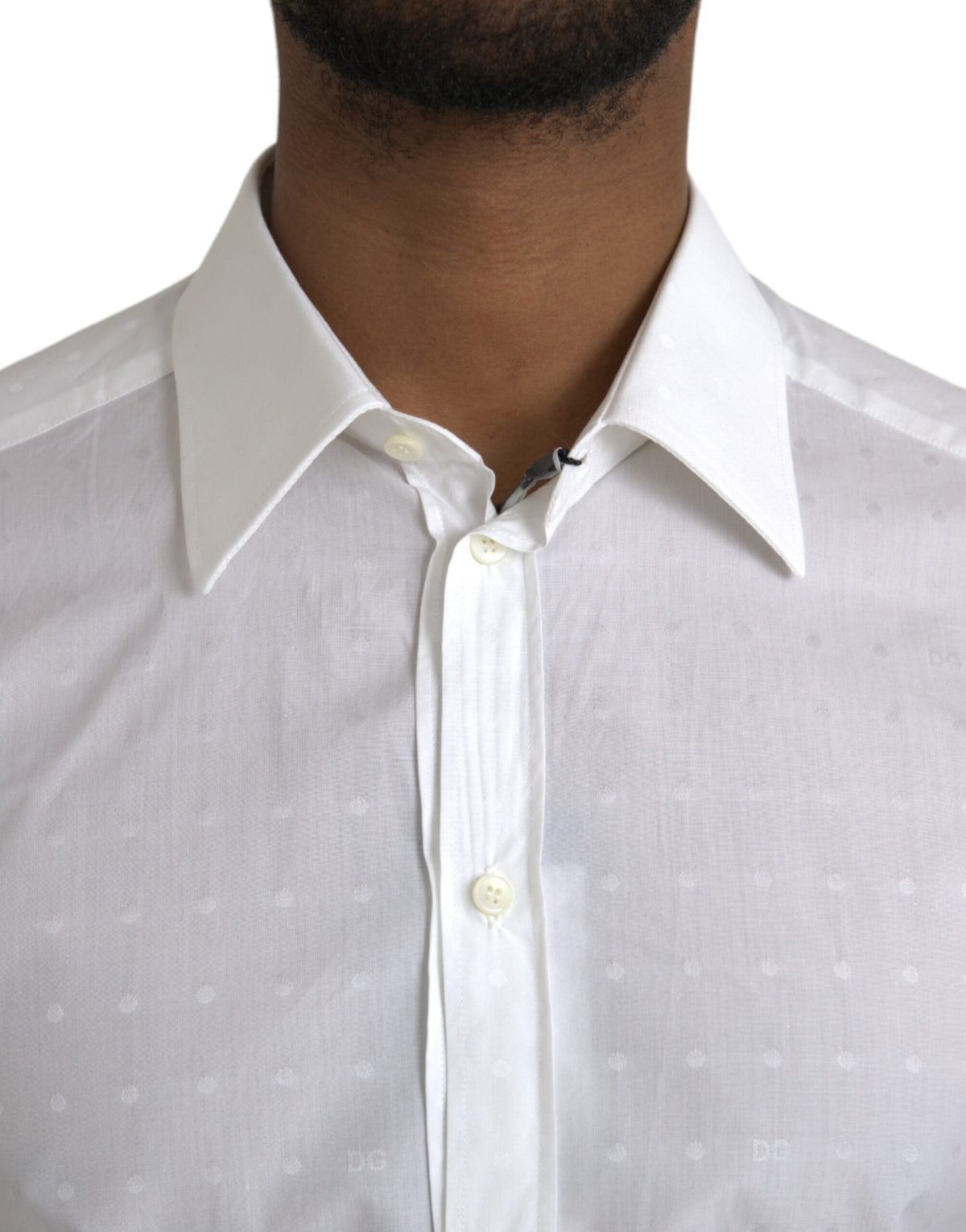 Chemise homme Dolce &amp; Gabbana en coton blanc avec logo, couleur or.