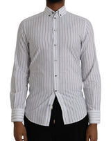Robe habillée rayée noir et blanc Dolce &amp; Gabbana, chemise dorée.