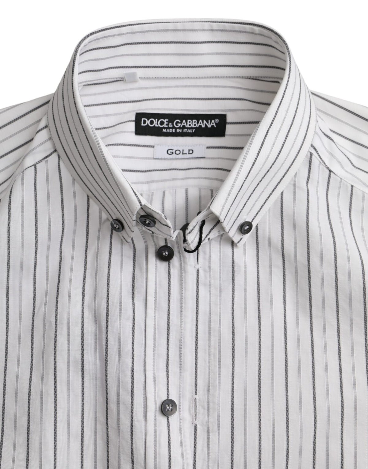 Robe habillée rayée noir et blanc Dolce &amp; Gabbana, chemise dorée.