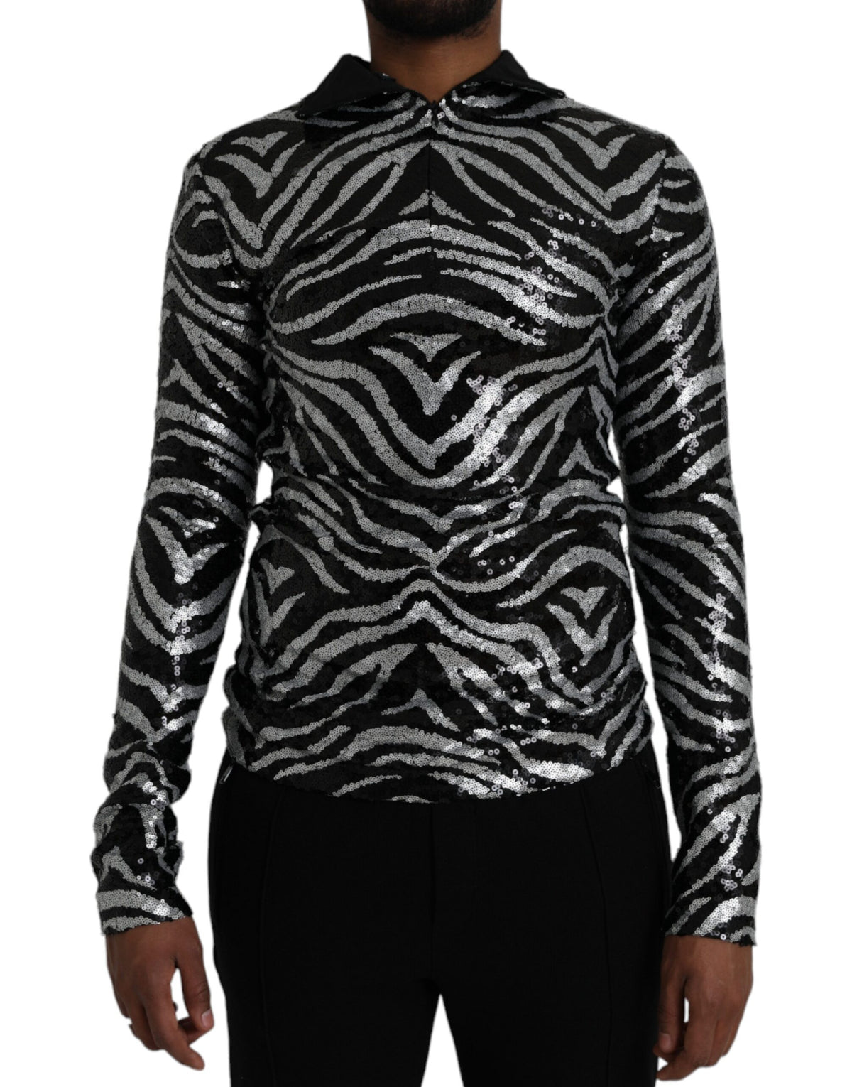 Pull en polyester noir et argenté à paillettes de Dolce &amp; Gabbana