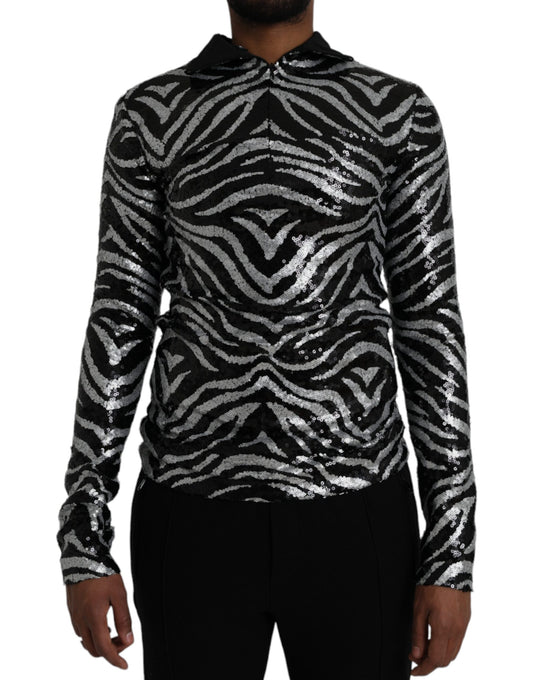Pull en polyester noir et argenté à paillettes de Dolce &amp; Gabbana